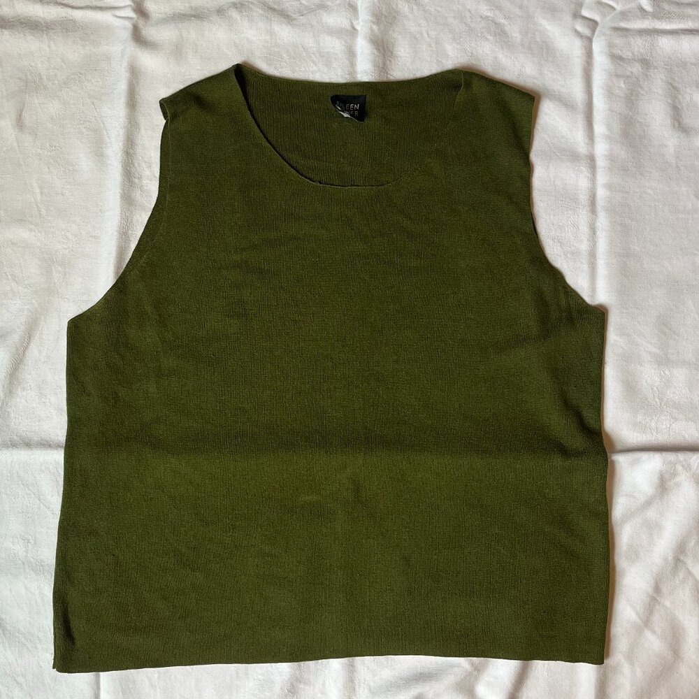 Eileen Fisher Dark Green Sleeveless Silk and Cashmere Soft Knit Top